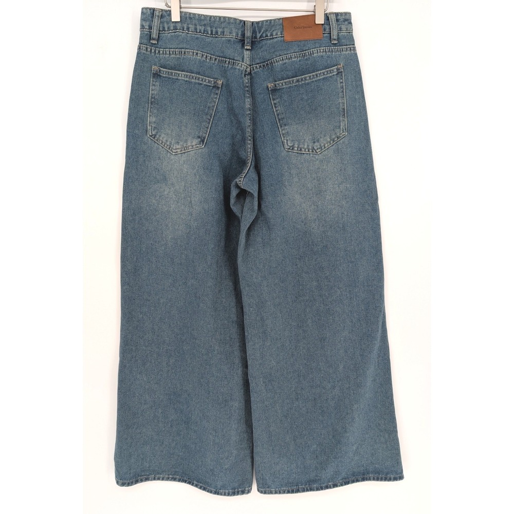 Cider Baggy Jeans Women L Blue Low Rise Wide Leg Streetwear 90s Skater Boho Chic - Picture 3 of 12
